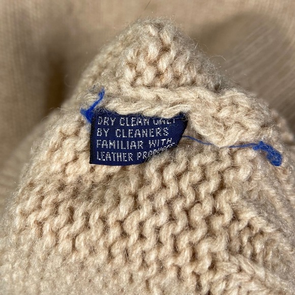 Polo Ralph Lauren Pullover M 100% Wool Rib Knit Sweater Leather Elbow Oatmeal - Picture 9 of 10